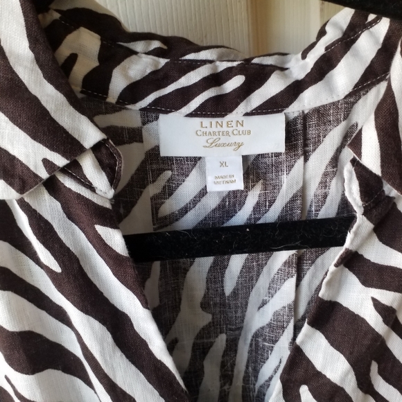 Charter Club 100% Linen Luxury Zebra Print Blouse XL - Picture 4 of 13
